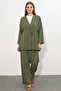 Women's V-Neck Belted Khaki Suit