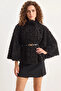 Women's Belt Detailed Soft Textured Plush Poncho Black - 2