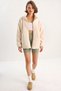 Women's Pocket Detailed Zippered Lined Stand Collar Plush Cream Coat - 3