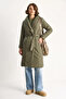 Women's Belted Shawl Collar Quilted Khaki Coat - 2