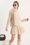Women's Half Turtleneck Sweater with Shawl Accessories, Pleated Skirt, Knitwear, Light Beige Set - 4
