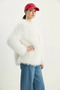 Women's Double Button Detailed Hooded Lined Tibetan White Coat - 8