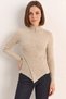Women's High-Neck Asymmetrical Button Detailed Knitwear Mink Sweater - 2
