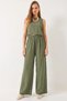 Women's High Waist Khaki Top and Bottom Set with Tie Detail Vest - 7