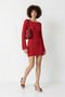 Women's Boat Neck Knitwear Mini Red Dress - 3