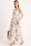 Women's Square Neck Strap Lined Floral Patterned Linen Long Multi-Colored Dress - 4