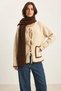 Women's Front Tie Pocket Detailed Knitwear Beige Cardigan - 2