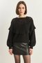 Women's Ruffled Openwork Detailed Balloon Sleeve Ribbed Knitwear Black Sweater - 7