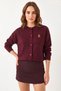 Women's Embroidered Buttoned Knitwear Burgundy Cardigan - 2