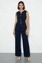 Women's Belt Detailed Vest and Palazzo Trousers Navy Blue Top and Bottom Set - 3