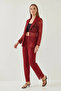 Women's Sequined Semi-Transparent Textured Top and Bottom Set Mbms Burgundy - 6