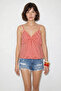 Women's V-Neck Bow Detailed Thin Strap Backless Gipe Orange White Blouse - 3