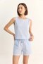 Women's Thick Strap Blouse Elastic Waist Pocket Detailed Shorts Striped Cotton White Blue Bottom-Top Set - 5