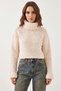 Women's Turtleneck Braided Knitwear Cream Sweater