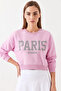 Women's Paris Printed Three Thread Ribbed Candy Pink Sweatshirt - 2