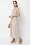 Women's Raw Linen Textured Knit Detailed Backless Long Beige Dress - 4