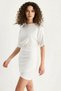 Women's Double-Breasted Basic White Dress with Skirt Detail and Elastic Waist - 4