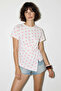 Women's Polka Dot Patterned Crew Neck Draped Asymmetrical Cut White Pink Blouse - 4