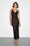 Women's Accessory Detailed Strappy Tie-Back Satin Long Bitter Brown Dress