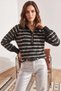 Women's Striped Buttoned Knitwear Black and White Sweater - 6