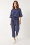 Women's Boat Neck Half Sleeve Blouse Elastic Waist Baggy Indigo Trousers Bottom Top Set - 3