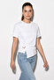 Women's Cotton Crew Neck Asymmetrical Cut White Blouse with Waist Accessory - 3