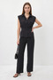 Women's Padded Belt Detailed Pocketed Vest with Elastic Waist Modal Black Set - 2