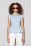 Women's Waist-Slit Flounce Cut Linen Textured Cotton Baby Blue Shirt