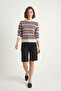 Women's Patterned Knitwear Ecru Sweater with Shoulder Patches - 3