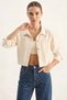 Women's Double Pocket Detailed Snap Closure Seasonal Denim Cream Jacket - 5