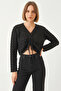 Women's Front Gathered Knitwear Black Sweater - 5
