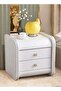 Multipurpose Use 2 Drawers Rounded Corner Nightstand Leather Wrapped Creative Bedside Table Rose Shape Handle Design Luxury Side Table with Display Shelf for Living Room Bedroom 43x40x48 cm (F