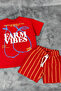 Boy's Back Printed T-Shirt and Shorts Set Red - 4