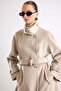 High Collar Oversize Coat with Patch Detail Stone 3177 - 3