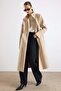 High Collar Double Breasted Long Coat Beige 3176 - 2