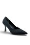 Center-Stitched Thin Heeled Shoes Stiletto Black Satin 9 cm - 6