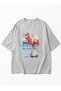 Women's Oversize 100% Cotton T-Shirt Comfortable Fit Flamingo Printed T-Shirt - Gray - 2