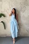 Blue Side Belted Dress with Button Detail