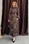 Leopard Shoulder Pad Piece Leopard Dress with Belt Detail