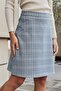 High Waist Lightweight Lycra Fabric Knee Length Bell Skirt-Light Navy Blue Plaid - 3