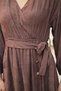 Women's Premium Fabric Wrap Double-Breasted Skirt, Three-Quarter Sleeve, Below the Knee Midi Length Dress - Brown - 7