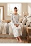 Long Sleeve Carnation Patterned 100% Cotton Plus Size Women's Nightgown - 2