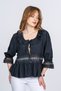 Women's Summer Black Lace Collar Ruffle and Waist Tulle Lace Detailed Blouse Shirt 70073 - 3