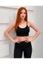 Women's Black Strappy Sports Crop Bustier with Chest Pads and Crossed Straps on the Back Kr5002