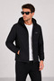 Men's Hooded Seasonal Raincoat Jacket Black Casual Windbreaker with Zipper Pockets - 2