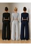 Opportunity Product 3-Piece Women's High Waist Black Gray Navy Blue Wide Leg Sweatpants Set - 2