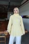 Yellow Patchwork Linen Collared Tunic |   Modern Comfortable Cut Women's Tunic |   Stylish Daily Long Tunic Model |   Hijab Clothing |   Trousers Matching Elegant Comfortable Women's Top Clothing |   Daily City Office Tunic Model - 5