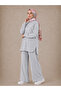 Women's Modal Fabric Ribbed Stitching and Slit Detailed Top and Bottom Set - Gray
