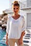 Italian White Lace Collar 3/4 Sleeve Lined Elastic Waist Sequined Silk Woven Blouse 65 70 - 8