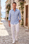 Men's Blue Striped Cotton Relaxed Fit Summer Shirt Long Sleeve Shirt 2602609